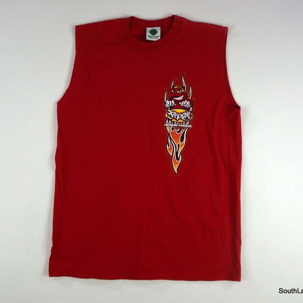 VTG Y2K Senior Frog’s Firewear Cancun Mexico Touristy Graphic Tank Red Medium